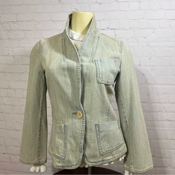 DKNY womens denim fitted blazer jacket dirty wash vintage 90s Y2K in size 6 NWT - Picture 7 of 16